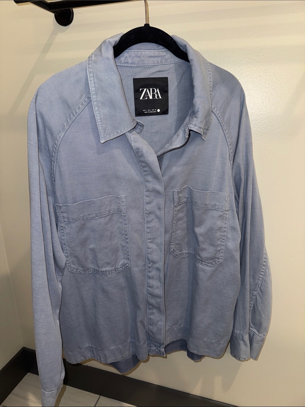 ZARA Women’s Dusty Blue Casual Button-Down Soft Denim Shirt